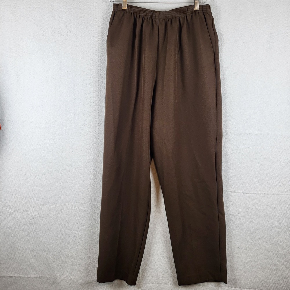 Alfred Dunner Women Brown Elastic‎ Waist Pants Size 14 Polyester Casual